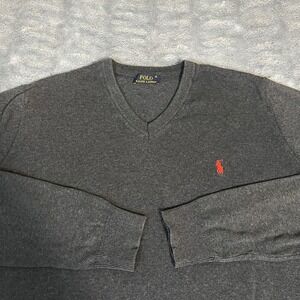 Polo Ralph Lauren Mens V Neck Sweater Dark Gray Long Sleeve Size XL